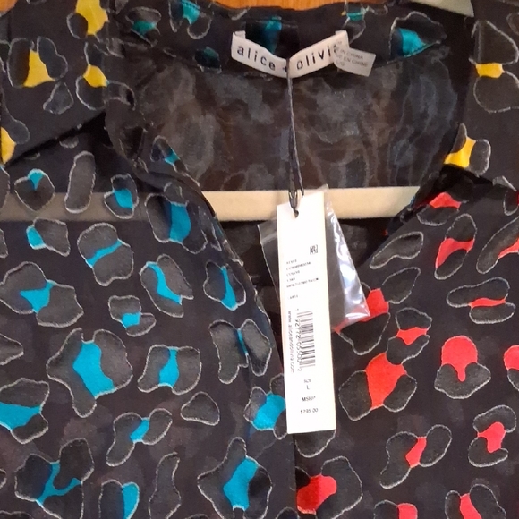 Alice + Olivia Sheer Black Blouse with Multicolor Print - Picture 5 of 11